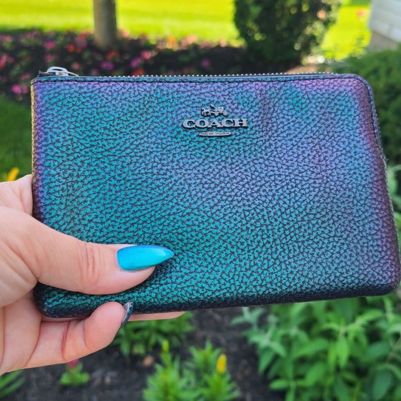 Coach Handbags - Coach Hologram Iridescent Oil Slick Leather Corner Zip Wristlet Wallet 24284 L